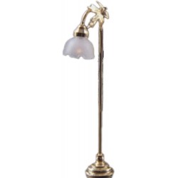 Dollhouse Gold Brass Floor Light White Fluted Shade Electric Standard Lamp 12V $44.79 Dollhouse Accessories