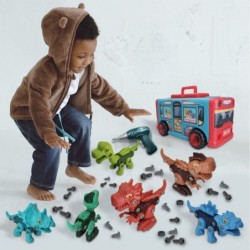 Take Apart Dinosaur Toys and Bus Table with Electric Drill for Kids Dinosaur Toys for Kids 3-5 5-7 Toddler Girls and Boys Bir...