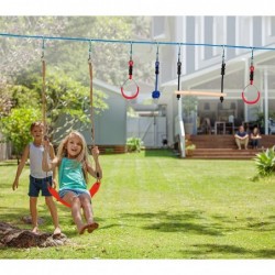 Ninja Slackline Swing Set-Ninja Accessories Swing Set with Adjustable Height Ninja Warrior Training Line Swing Seat Carabiner...