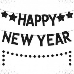 Black Glitter Happy New Year Banner - No DIY 2 Strings | New Years Banner for Happy New Year Decorations 2023 | New Years Eve...