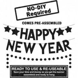 Black Glitter Happy New Year Banner - No DIY 2 Strings | New Years Banner for Happy New Year Decorations 2023 | New Years Eve...