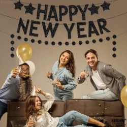 Black Glitter Happy New Year Banner - No DIY 2 Strings | New Years Banner for Happy New Year Decorations 2023 | New Years Eve...