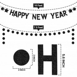 Black Glitter Happy New Year Banner - No DIY 2 Strings | New Years Banner for Happy New Year Decorations 2023 | New Years Eve...