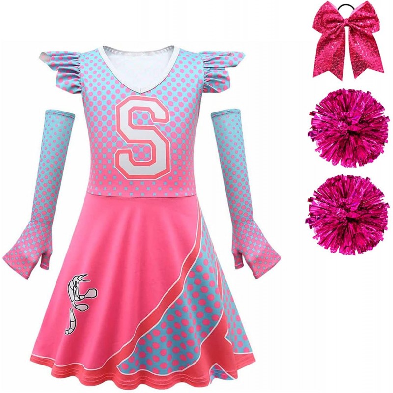 Girls Cheerleader Costume Set Movie Characters Cosplay Outfits with Pom Poms Hair Tie $27.58 Kids' Costumes