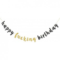 Gold and Black Happy F**king Birthday Banner - Glitter Happy Birthday Bunting Funny Birthday Sign for Adult Birthday Party De...