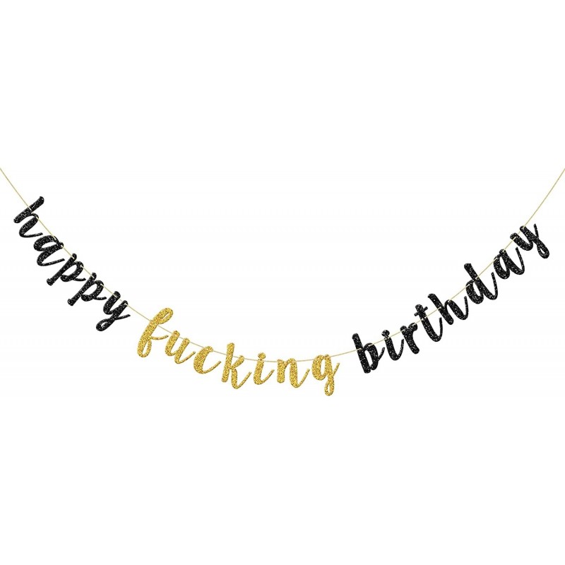 Gold and Black Happy F**king Birthday Banner - Glitter Happy Birthday Bunting Funny Birthday Sign for Adult Birthday Party De...