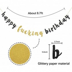 Gold and Black Happy F**king Birthday Banner - Glitter Happy Birthday Bunting Funny Birthday Sign for Adult Birthday Party De...