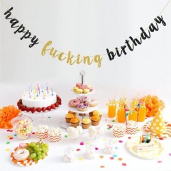 Gold and Black Happy F**king Birthday Banner - Glitter Happy Birthday Bunting Funny Birthday Sign for Adult Birthday Party De...