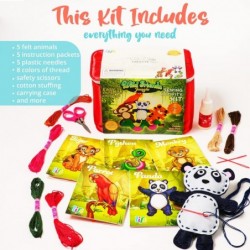 Jungle Animals Sewing Kit for Kids: Includes 5 Pre-Cut Felt Animals Needles Thread & Instructions DIY Arts & Crafts Girls & B...