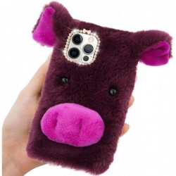 Pig Case for Samsung Galaxy S21 FE 5G Cute Plush 3D Cartoon Piggy Funny Shell Fluffy Soft Fake Fur Warm Furry Shockproof Prot...