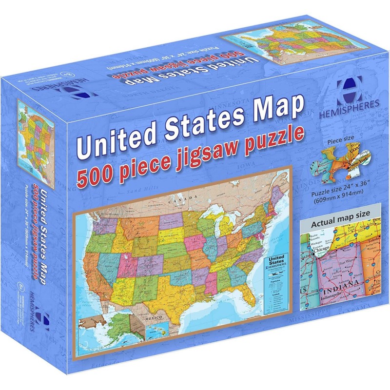 USA Map Jigsaw Puzzle 500 Piece Jigsaw Puzzle 24"x36" Blue Ocean $40.49 Jigsaw Puzzles