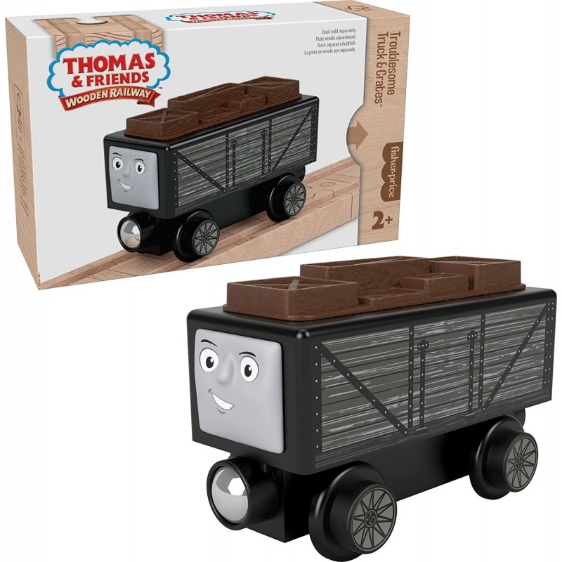 Fisher-Price Wooden Railway Troublesome Truck & Crates Push-Along Toy Train car Made from sustainably sourced Wood for Kids $...