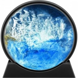 Moving Sand Art Picture Deep Sea Blue 3D Round Glass Flowing Sand Decor for Desktop Office Home(7in Blue) $42.27 Craft Kits