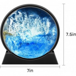 Moving Sand Art Picture Deep Sea Blue 3D Round Glass Flowing Sand Decor for Desktop Office Home(7in Blue) $42.27 Craft Kits