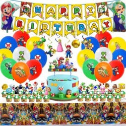 Super Mario Birthday Party Supplies Included Banners Cake Topper Cupcake Toppers Tablecover Hanging Swirls and Balloons for P...