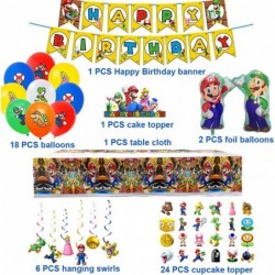 Super Mario Birthday Party Supplies Included Banners Cake Topper Cupcake Toppers Tablecover Hanging Swirls and Balloons for P...