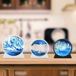 Moving Sand Art Picture Deep Sea Blue 3D Round Glass Flowing Sand Decor for Desktop Office Home(7in Blue) $42.27 Craft Kits