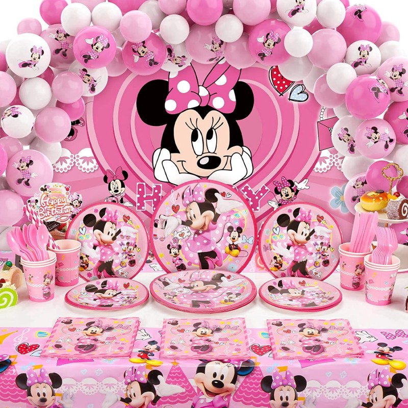 Pink Mouse Birthday Party Supplies Decorations Mouse Theme Backdrop Pink Mouse Tablecloth Balloons Kit Cups Plates Napkins Ta...