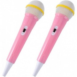 Fake Microphone Prop 2Pcs Pink Pretend Microphone Toy Plastic Microphone Karaoke Fun Costume Prop for Toddlers Kids Birthday ...