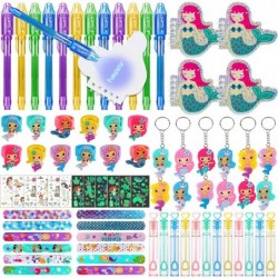 84Pcs Mermaid Party Favors Birthday Supplies Girls Invisible Ink Pen Mermaid Notebook Bubble Wand Slap Bracelet Luminous Tatt...