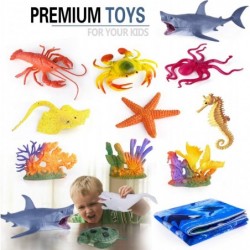 Kids Ocean Animals Toys with Large Play Mat 18 Pack Assorted Realistic Sea Animal Toys with Carrier Bag Including Shark Whale...