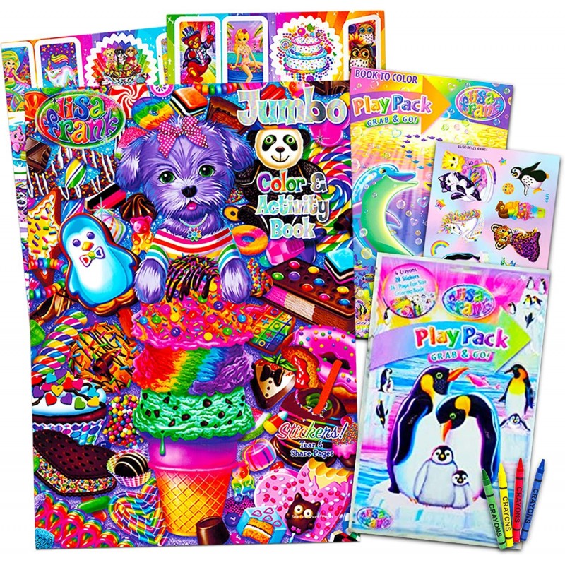 Lisa Frank Stickers and Coloring Book Super Set (Bundle Includes 2 Books - Over 30 Stickers 2 Posters and 100 Pages of Colori...