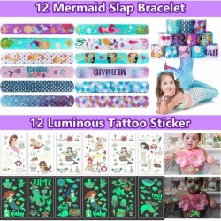 84Pcs Mermaid Party Favors Birthday Supplies Girls Invisible Ink Pen Mermaid Notebook Bubble Wand Slap Bracelet Luminous Tatt...