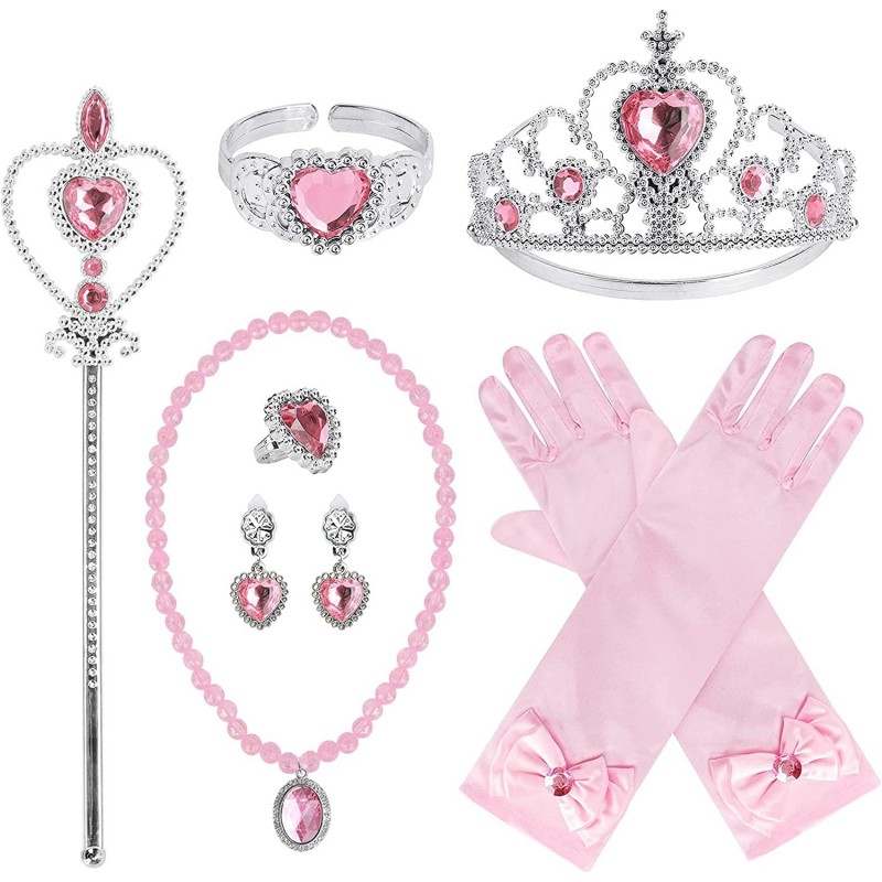 Princess Dress Up Party Accessories for Princess Costume Gloves Tiara Wand Necklace Earrings Bracelet and Ring Gift Set 9pcs ...