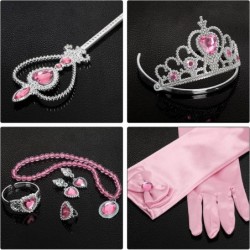 Princess Dress Up Party Accessories for Princess Costume Gloves Tiara Wand Necklace Earrings Bracelet and Ring Gift Set 9pcs ...