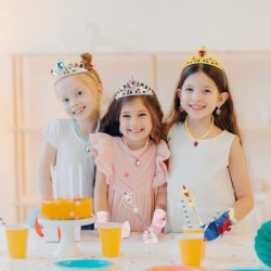 Princess Dress Up Party Accessories for Princess Costume Gloves Tiara Wand Necklace Earrings Bracelet and Ring Gift Set 9pcs ...