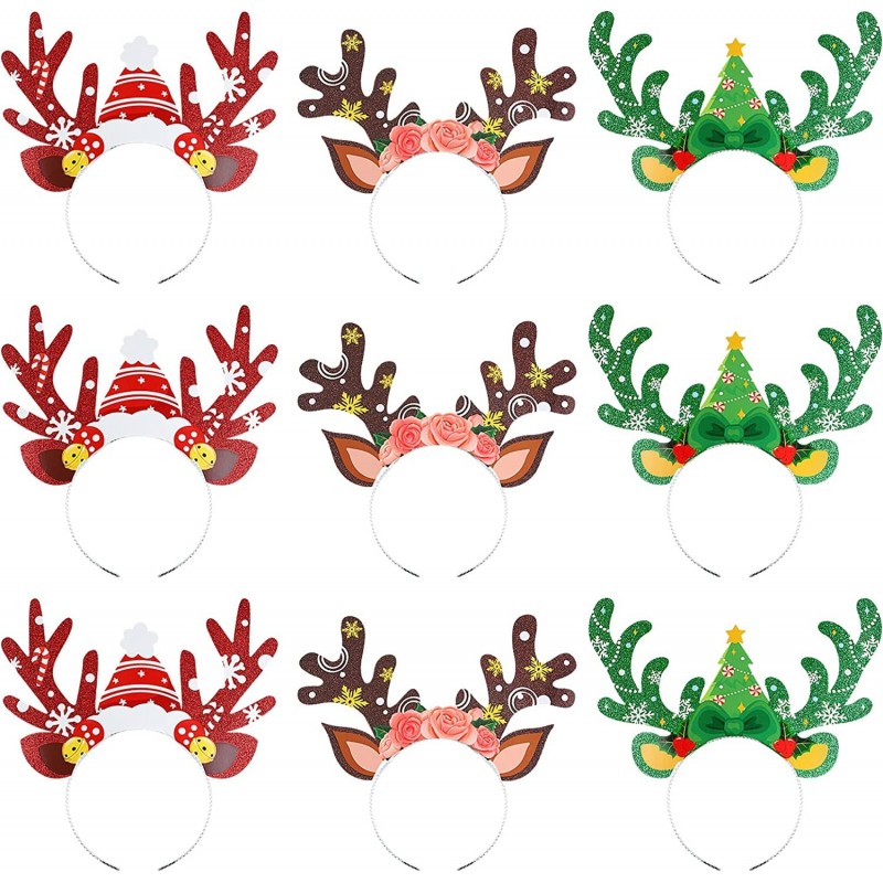 9Pcs Christmas Reindeer Antlers Headband Deer Antler Headband Headpiece Accessories for Christmas Halloween Party Cosplay Cos...