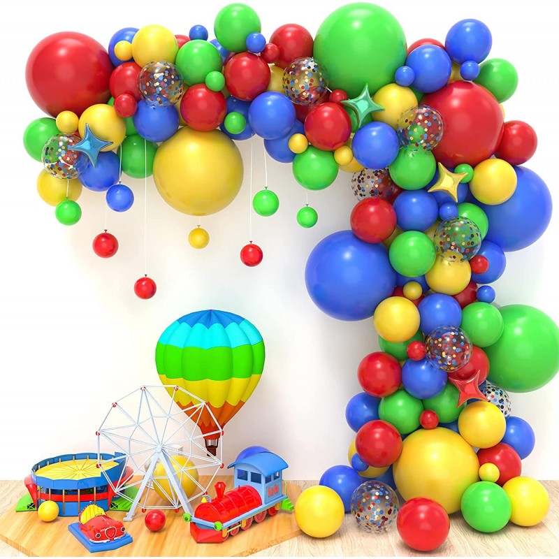 Carnival Circus Balloon Arch Garland Kit 146 Pcs Red Blue Yellow Green Colorful Balloon Garland and Star Foil Balloons for Bo...