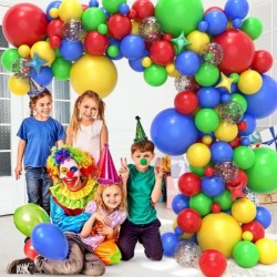 Carnival Circus Balloon Arch Garland Kit 146 Pcs Red Blue Yellow Green Colorful Balloon Garland and Star Foil Balloons for Bo...