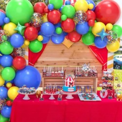 Carnival Circus Balloon Arch Garland Kit 146 Pcs Red Blue Yellow Green Colorful Balloon Garland and Star Foil Balloons for Bo...