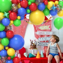 Carnival Circus Balloon Arch Garland Kit 146 Pcs Red Blue Yellow Green Colorful Balloon Garland and Star Foil Balloons for Bo...