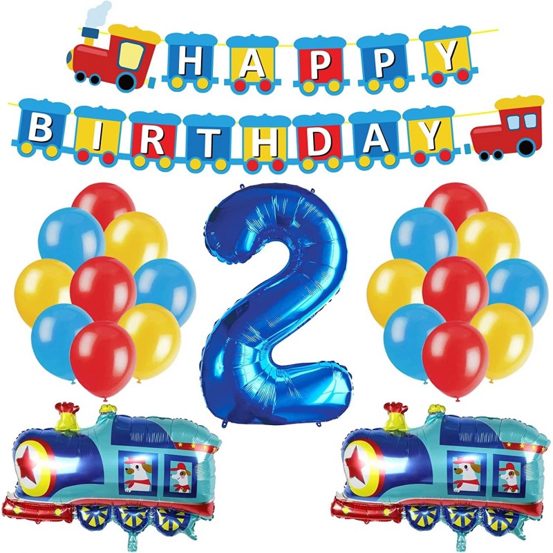 Train 2nd Birthday Decorations Train 2 Years Old Birthday Party Supplies With Number 2 Foil Balloons Train Birthday Banner La...