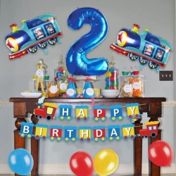 Train 2nd Birthday Decorations Train 2 Years Old Birthday Party Supplies With Number 2 Foil Balloons Train Birthday Banner La...