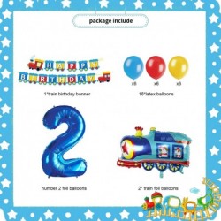 Train 2nd Birthday Decorations Train 2 Years Old Birthday Party Supplies With Number 2 Foil Balloons Train Birthday Banner La...