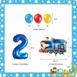 Train 2nd Birthday Decorations Train 2 Years Old Birthday Party Supplies With Number 2 Foil Balloons Train Birthday Banner La...