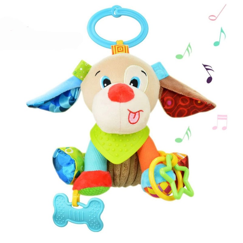 Hanging Car Seat Stroller Toys with Teether for Babies 6 to 12 Months Soft Plush Toy Dog Design for Crib Mobile Baby Soothing...