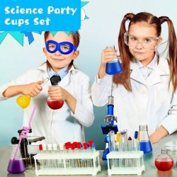 16 Pieces Science Party Theme Cups Set with Silly Loop Straws Plastic Reusable Conical Flask Round Bottom Flask Shape Bottles...