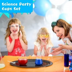 16 Pieces Science Party Theme Cups Set with Silly Loop Straws Plastic Reusable Conical Flask Round Bottom Flask Shape Bottles...