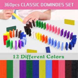 360 Piece Wooden Dominos Blocks Set Dominoes Set for Kids Domino Racing Toy Game Colorful Dominos Tiles Domino Blocks Bulk Do...