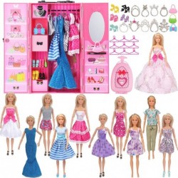 11.5 Inch Girl Doll Closet Wardrobe with Doll Clothes and Accessories Include 11 Sets Doll Outfits Fashion Dresses Party Gown...