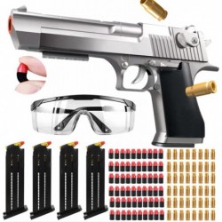 Toy Gun Soft Bullet with 60 PCS EVA Foam Soft Bullets 4 Magazines and Goggles Cool Toys Pistol Shell Ejecting Shooting Games ...