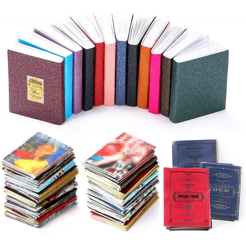 33 Pcs Miniatures Dollhouse Books 1:12 Scale Mini Books Dollhouse Decoration Accessories for Dollhouse Library Study Room Bed...