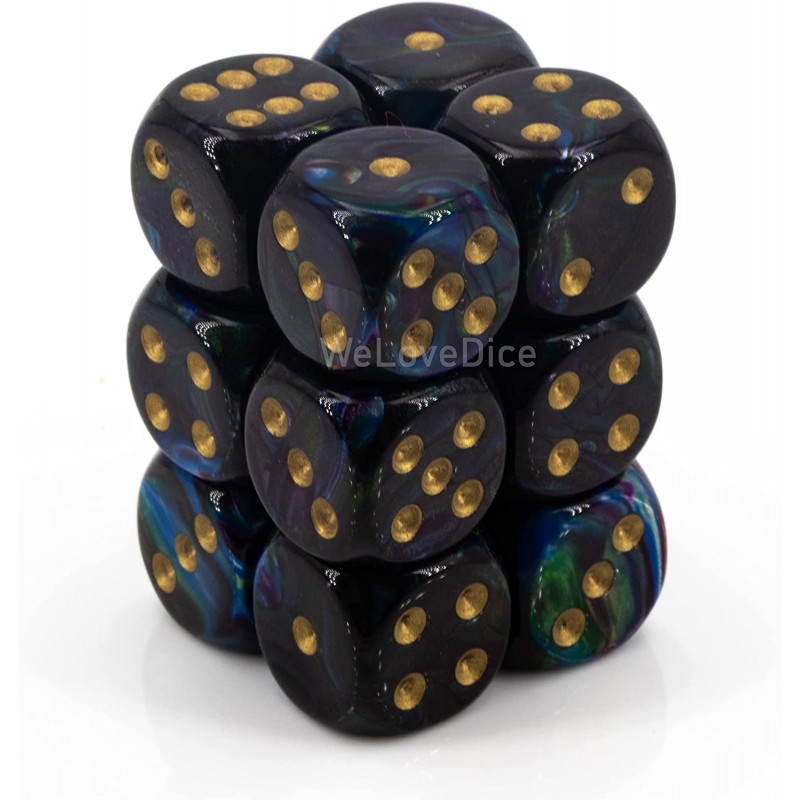 Dice d6 Sets: Lustrous Shadow with Gold - 16mm Six Sided Die (12) Block of Dice $21.13 Game Accessories