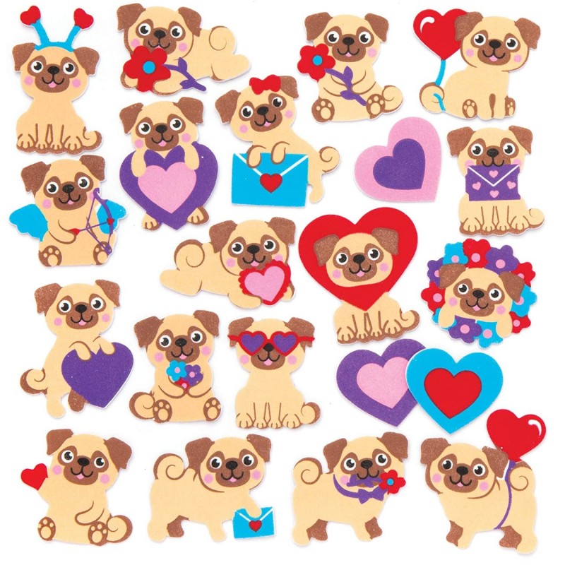 AR973 Love Pugs Foam Stickers - Pack of 120 Self Adhesives Perfect for Children to Decorate Collages and Crafts Ideal for Sch...