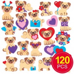 AR973 Love Pugs Foam Stickers - Pack of 120 Self Adhesives Perfect for Children to Decorate Collages and Crafts Ideal for Sch...