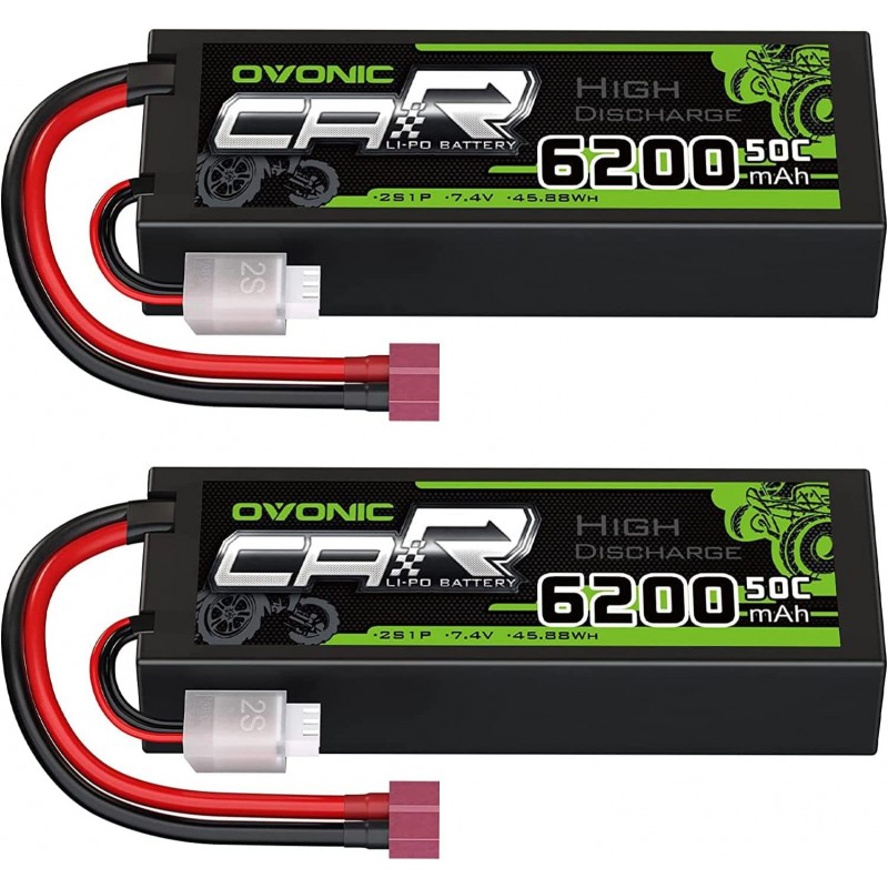 2S Lipo Battery 50C 6200mAh 7.4V Lipo Battery with Dean-Style T Connector for 1/8 1/10 RC Car Truck Boat Vehicles(2 Packs) $6...